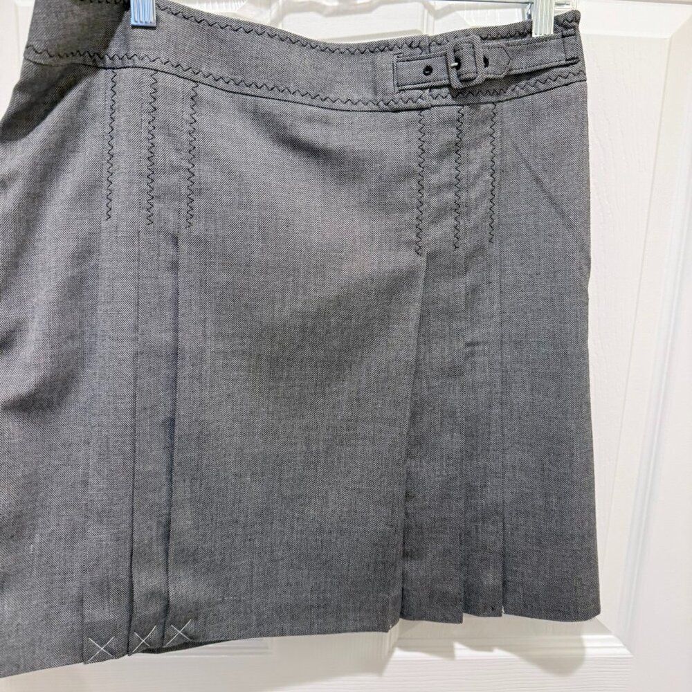 Ann Taylor LOFT Petite Gray Tailored Mini Skirt w/ Buckle Detail